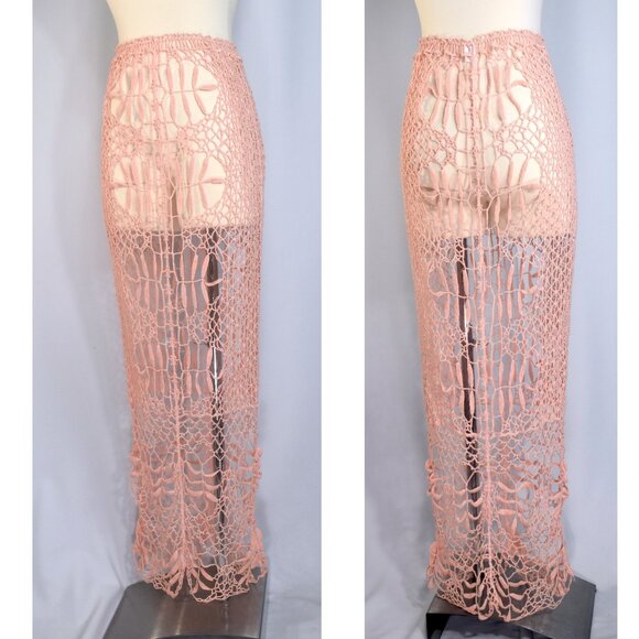 Beulah Crochet Maxi Skirt or Tube Dress Swim Cover Peach Pink Tone M L - Picture 1 of 7